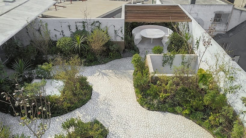 Terraço com jardim contemporâneo