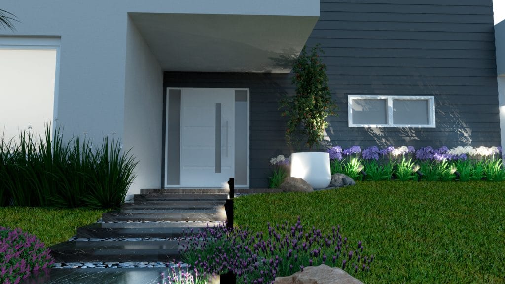 O efeito da luz projetando sombra na fachada proporciona mais movimento e efeito 3D nas alvenarias.